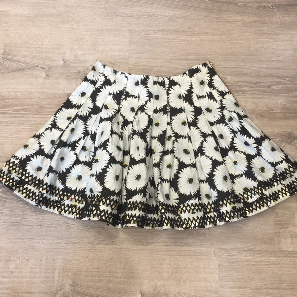 Suno Floral Pleated Beaded Floral Embellished Skirt, Black/White/Blue - Sz 6
